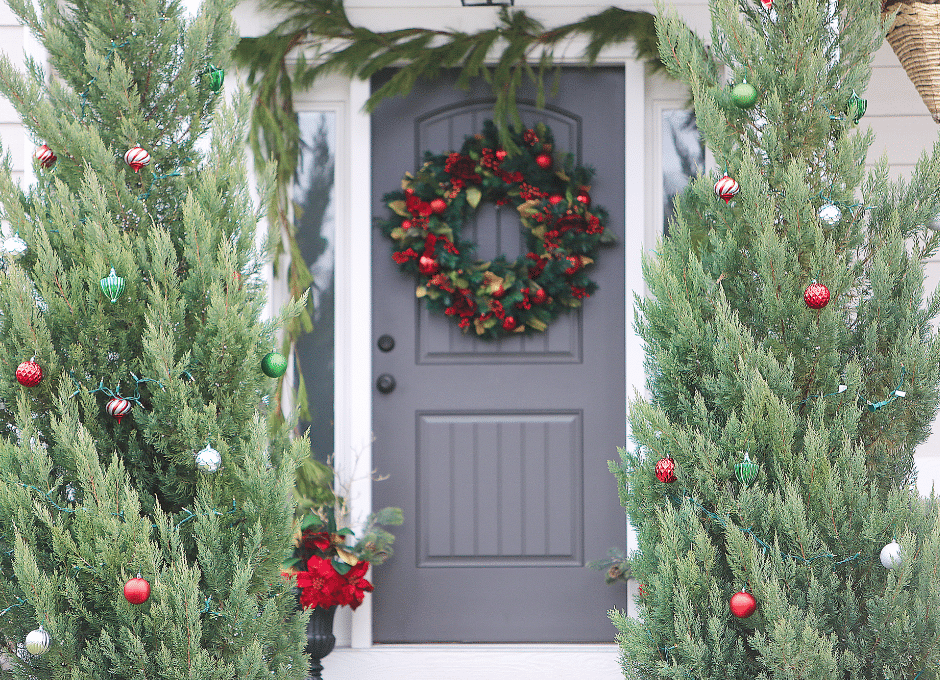 Christmas decorated clean front entry