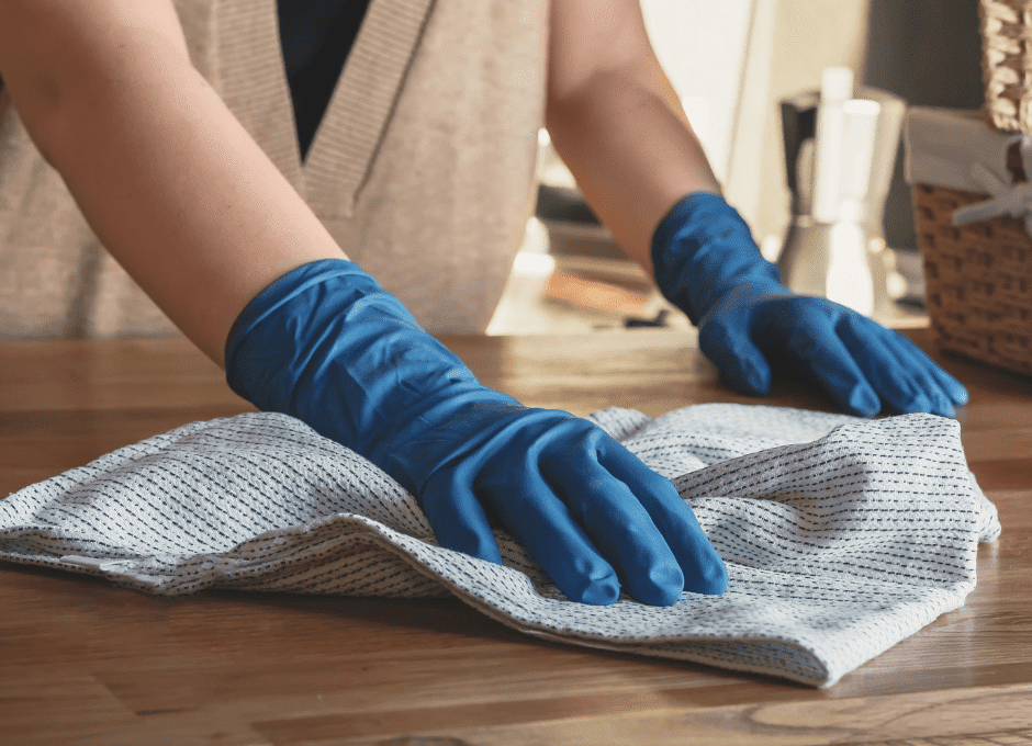 wiping kitchen table clean