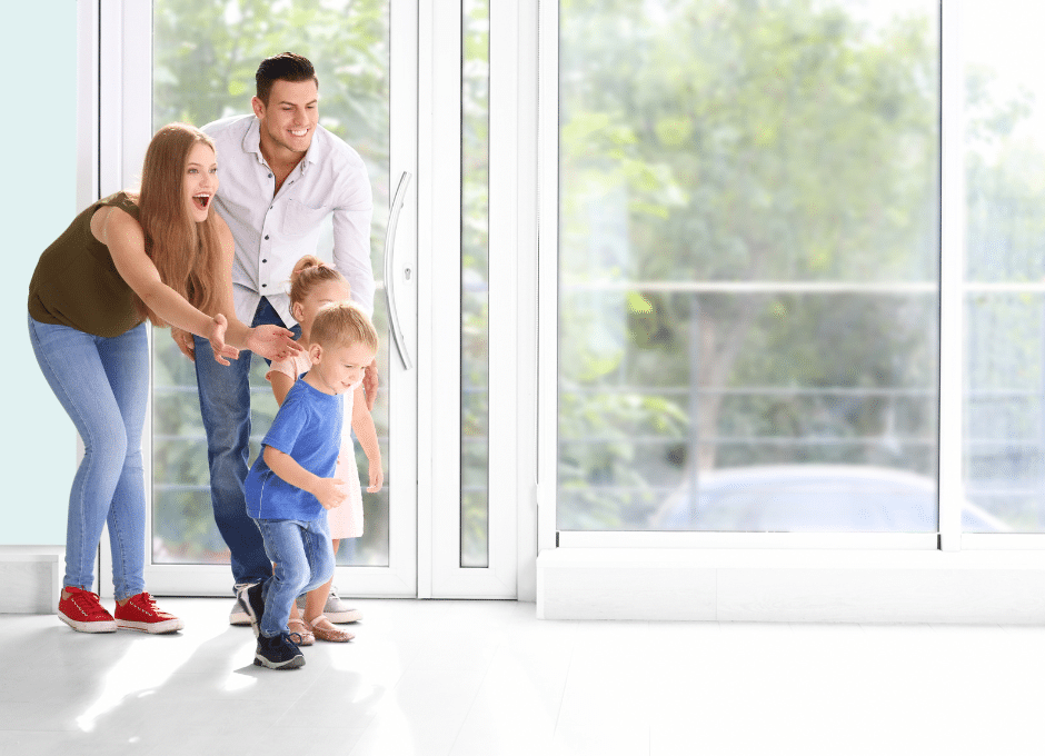 family walking through home for deep cleaning service quote